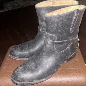 Frye Black Leather Short Combat / Moto Boots